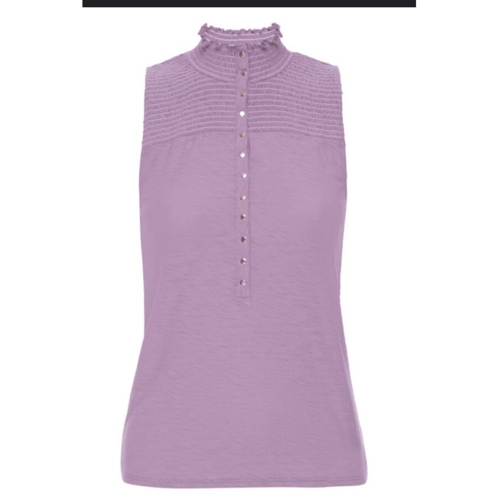 Nation LTD Womens Purple Pima Slub Ruffle Mock Neck Tank Top Large NWT